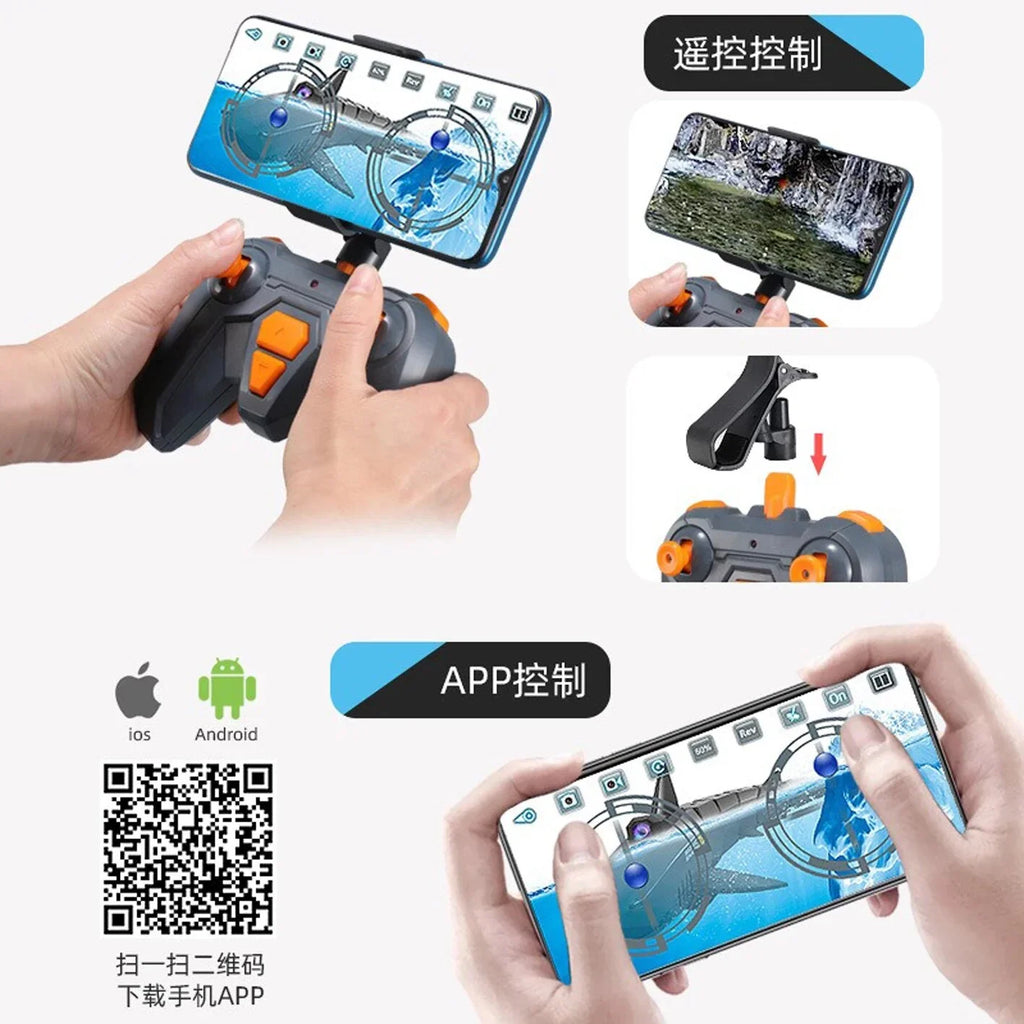 Shark HD camera Boat Pool RC 04 Boys Toy with Submarine Camera Kids control Children Electric Toys remote boats Animals 30W
