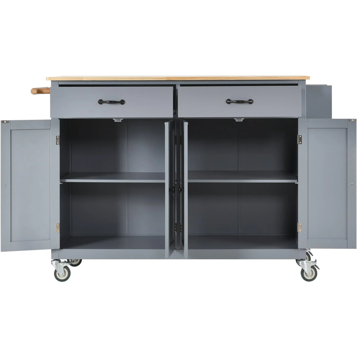 Kitchen Wood Locking - Blue Wheels Grey Top Island Solid Granite with Cart and
