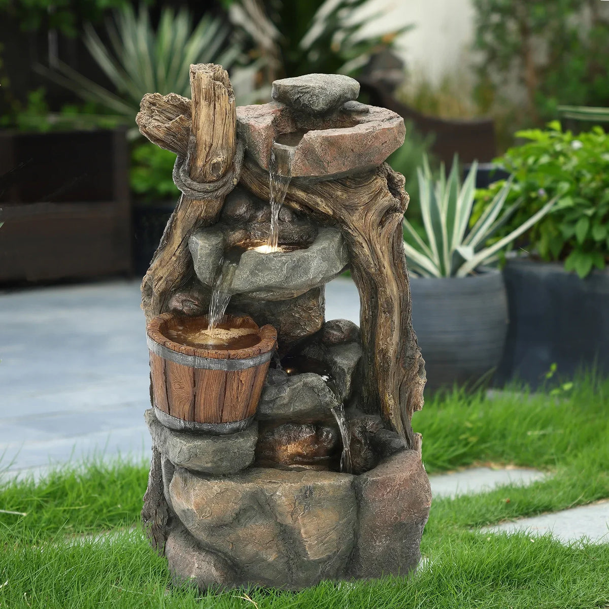 Barrel Outdoor Fountain Wall Lights And Resin With Stacked Led Nice HomeStock Naturally Rock