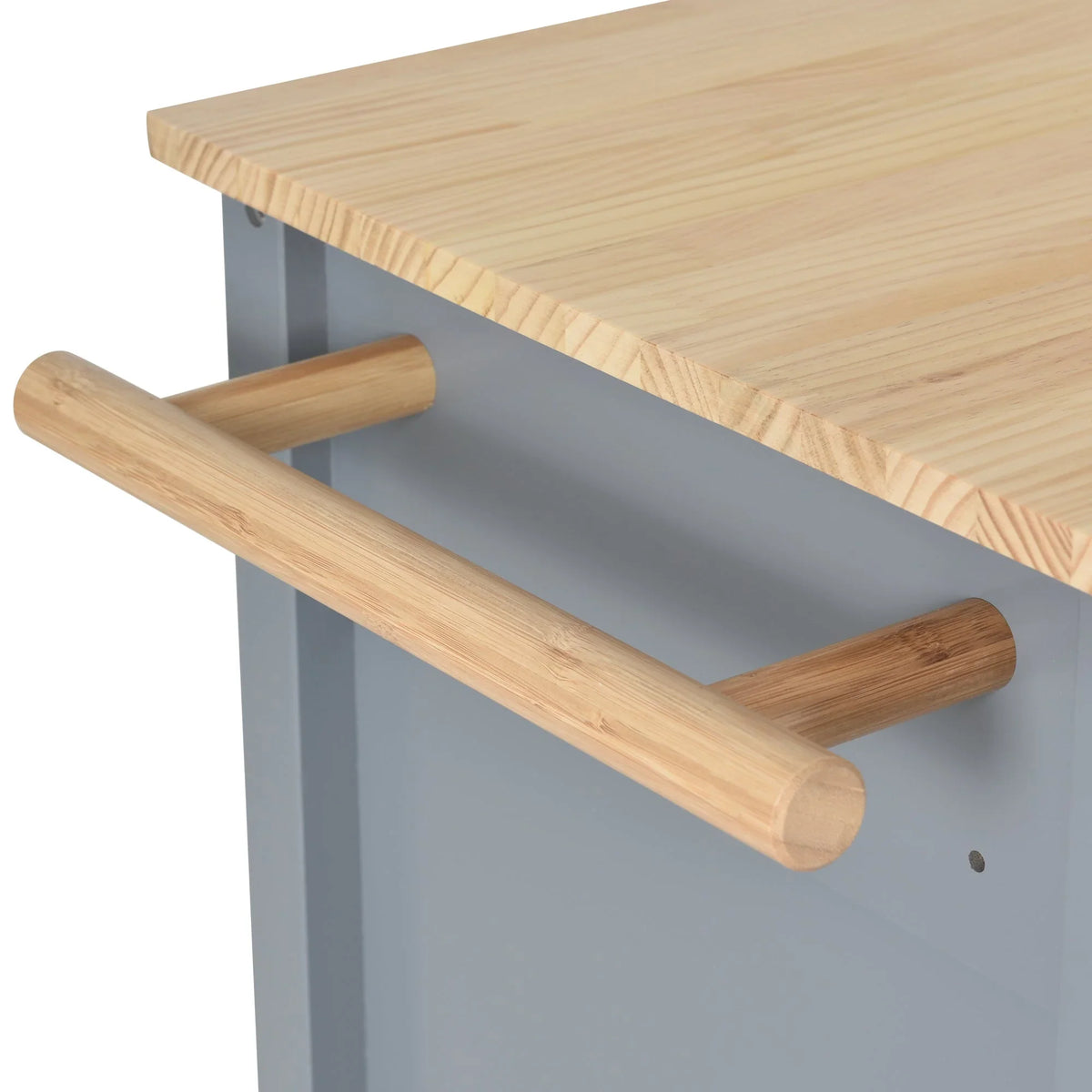 Kitchen Wood Locking - Blue Wheels Grey Top Island Solid Granite with Cart and