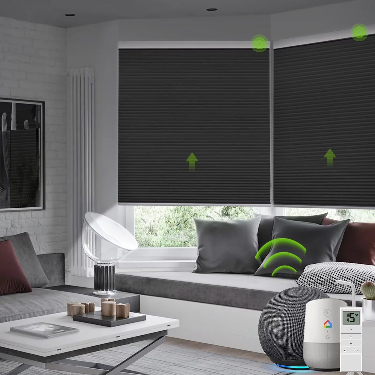 Honeycomb Grey,54"W Blackout Blinds(100% Window Automatic x Control Shade 72"H) Carbon Smart Remote Cellular Blackout Motorized Yoolax