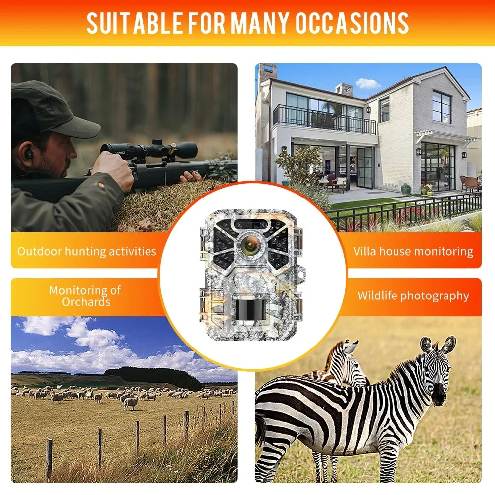 Surveillance, Infrared 120° Vision Angle Game Farm Monitor Trail Camera Trail Monitoring, Night with 2 Wide Camera, Waterproof 30MP Wildlife Pack with 2k Hunting Lens