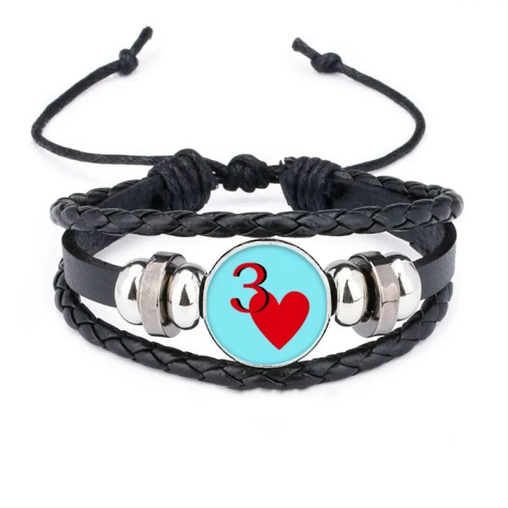 Rope Poker 3 Leather Heart Bracelet Wristband Woven Jupiter Love Braided