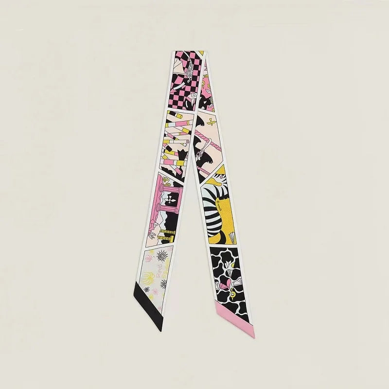 New Silk Scarf Scarf Hermmes Black/Rose/Yellow Suite Ladies Twilly Muffler