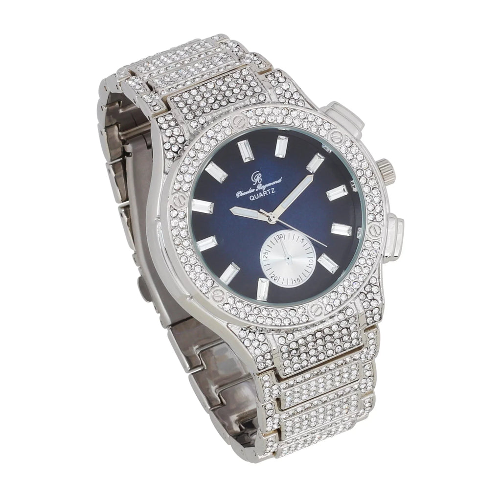 ST10311 - Rhinestones Out Iced Raymond Men's SLV Hop Bling Hip Blast Blue Watch -C Timepiece- Big MB by Charles on Inspired - Diamond