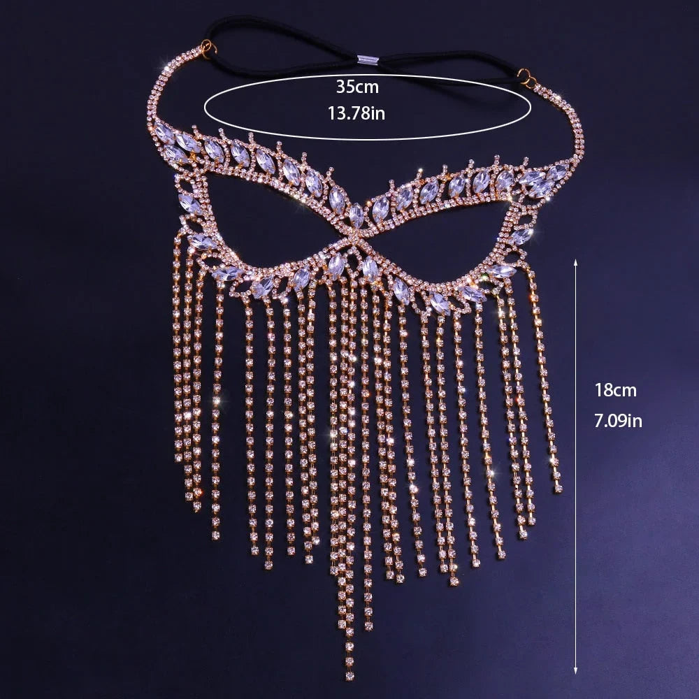 Crystal Halloween Women Mask Rhinestone Mask Face Jewelry Mask Face Face Chain Tassel Masquerade