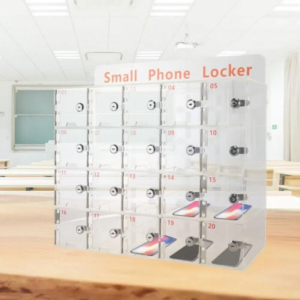 Slots Clear Storage Box 20 Cell Locker Thickened Keys Phone Cellphone w/ Acrylic