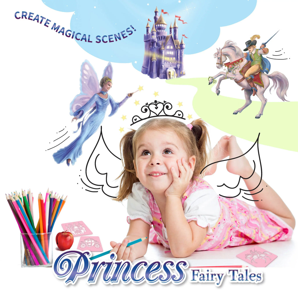 Kit Kits 5 Princess Scenes Stories, To Spicebox Activity Imagine And Kids It Art Recreate, For Stencil Fairytale Art Drawing Children's Stencil