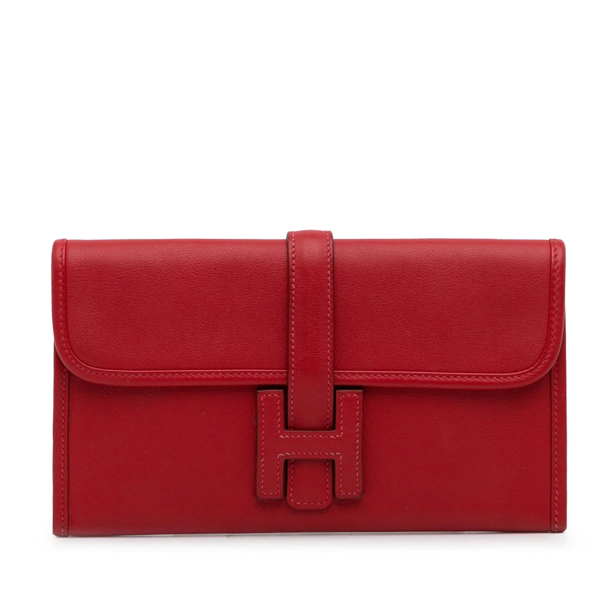 (Good) Pre-Owned Red Duo Jige Hermès Authenticated Calf Wallet Wallets Unisex Long Swift Leather