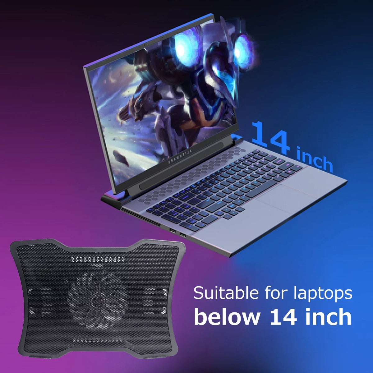 Cooler 14 Laptop Noise Fan Arealer Low Base Single Laptop USB Below inch Support Cooling Portable Design Two Laptops Ports