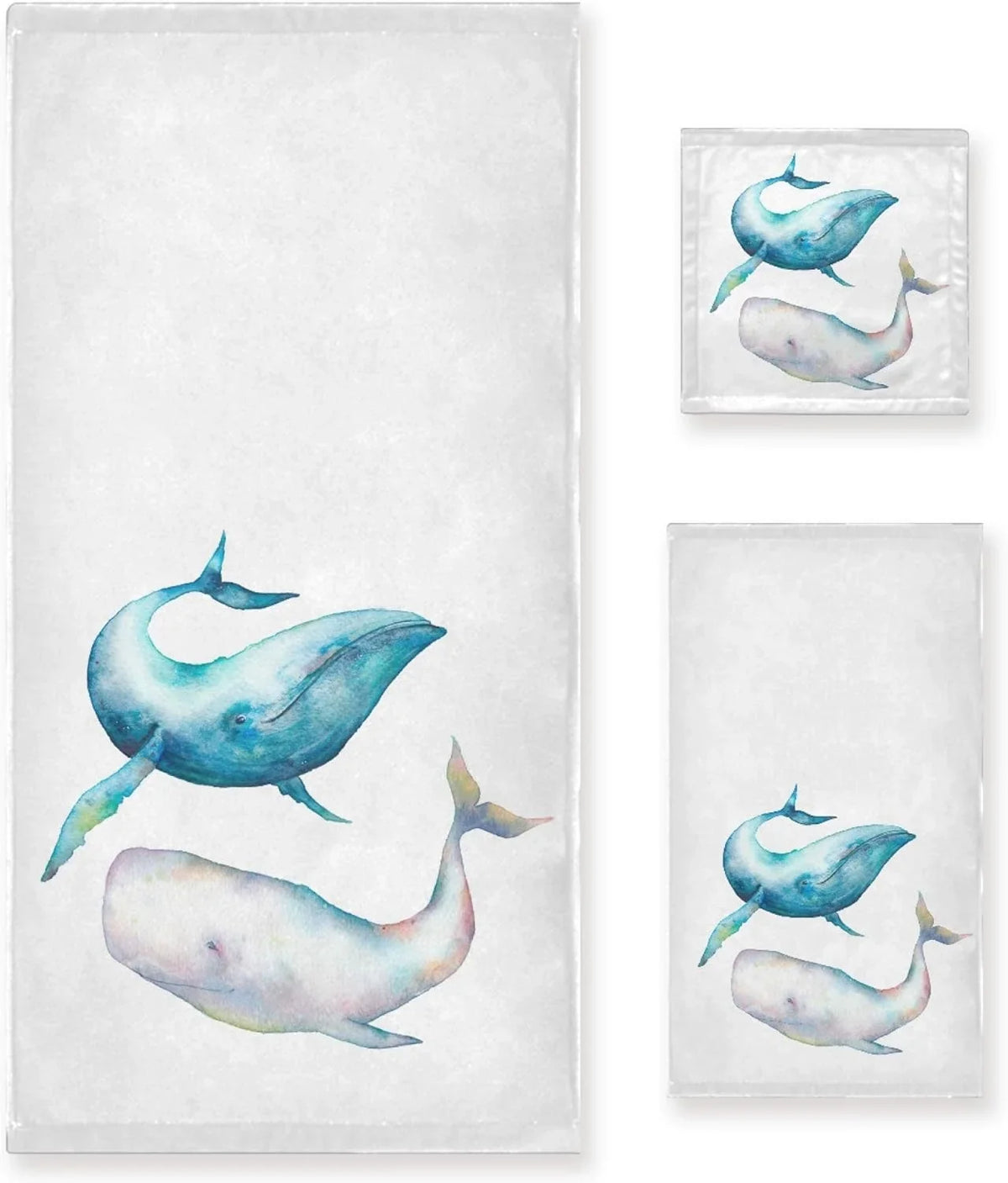 Towel, 3-Piece Marine Towel, Absorbent Ocean Life 1 Towel Whale GZHJMY 1 Quick Washcloth, Hand Drying Soft Humpback for Bathroom Towel 1 Sets, Sea Towels Whale Bowhead Bath Blue Set,Watercolor Bath