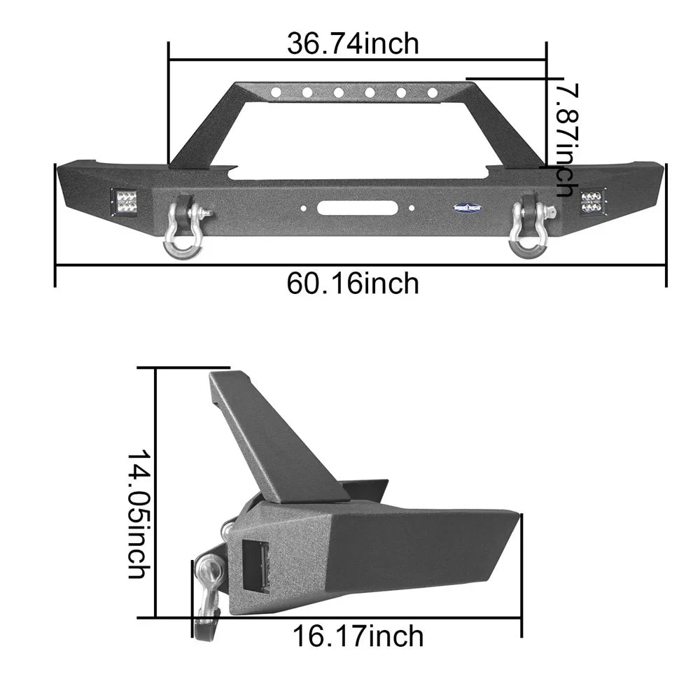 LED W/ Road Winch Front Steel Bumper & Jeep Cherokee XJ Fit 1984-2001 Hooke Spotlights Plate