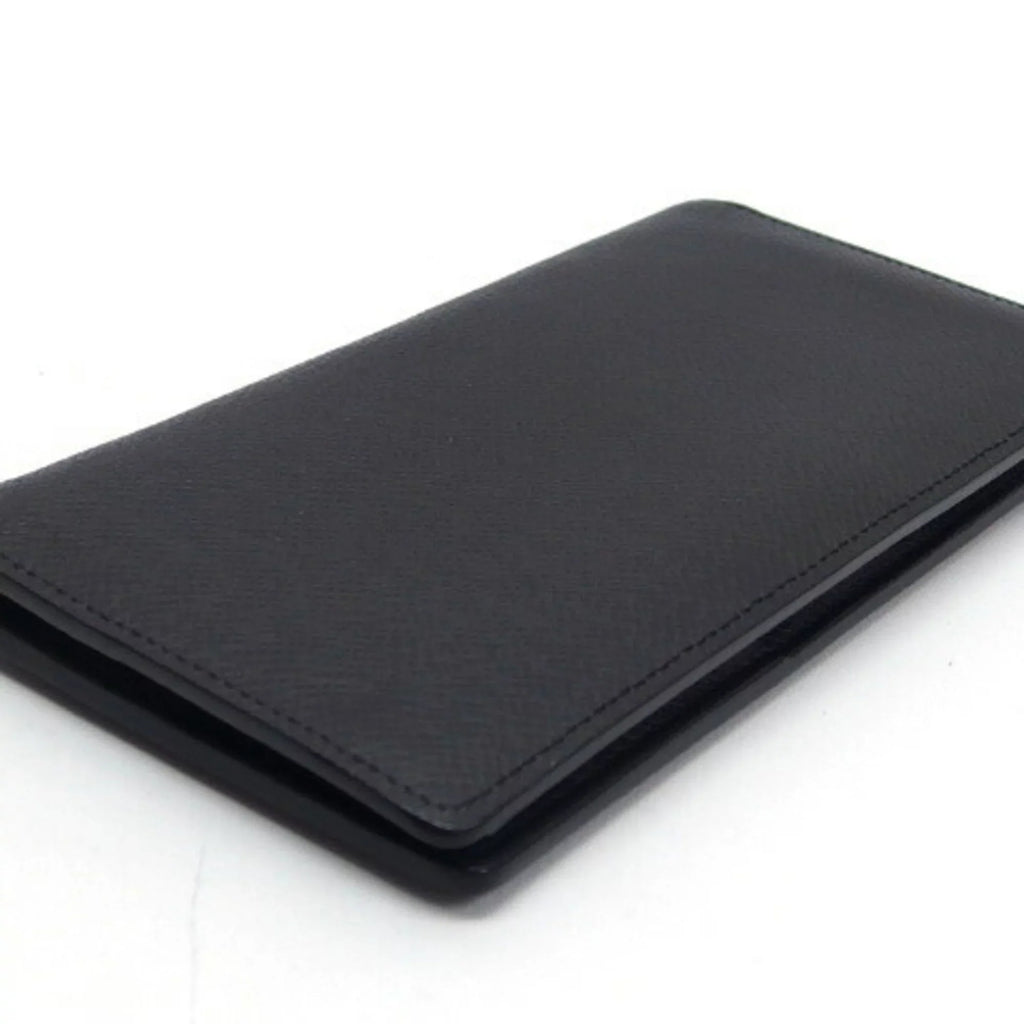 Billfold Taiga Pre-Owned Black Vuitton Long (Good) Wallet Bifold Louis