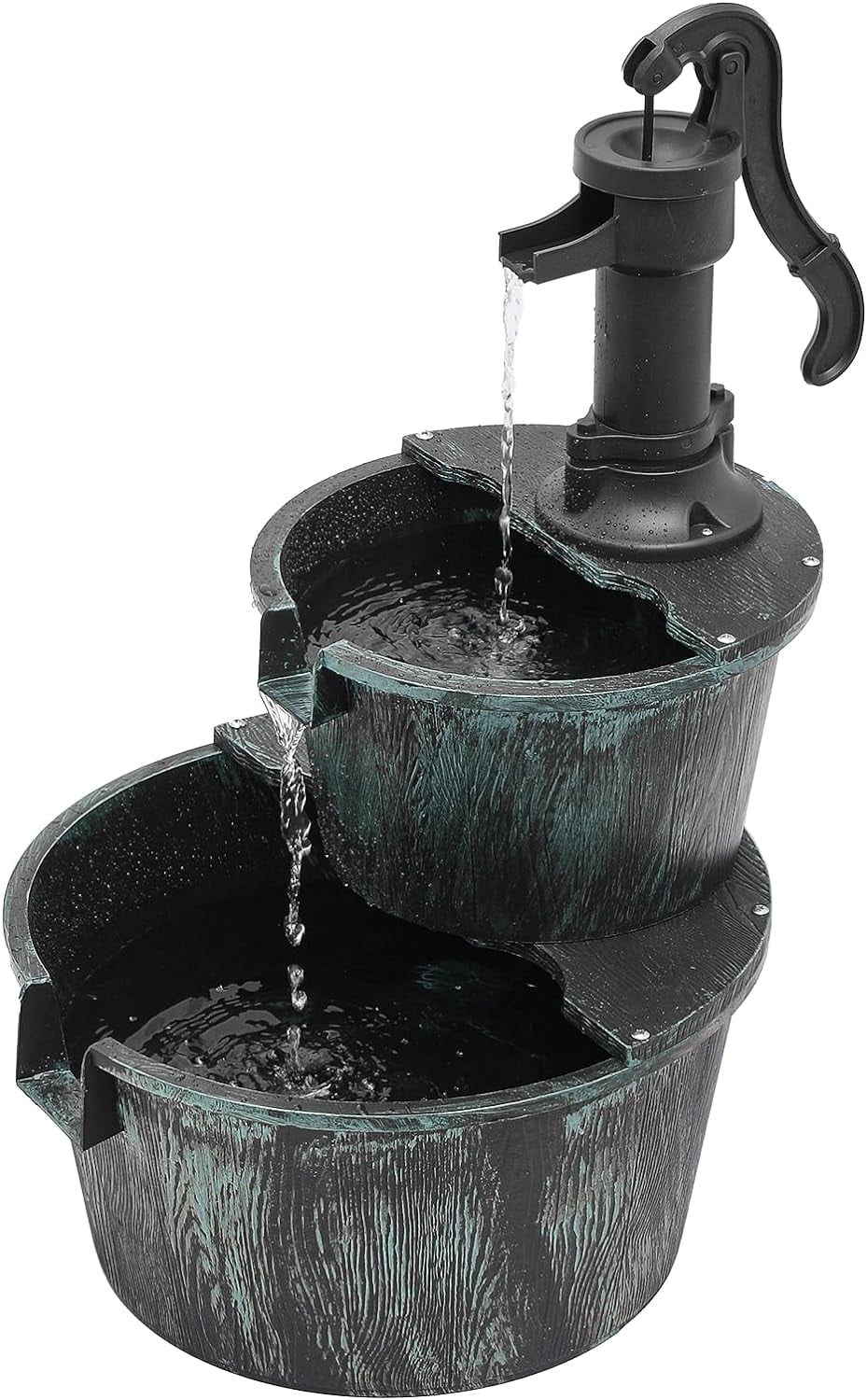 Cascading Water Electric Backyard 2-Tier Pump Garden Porch For Waterfall With Teal Patio Rustic Fountain Decor, Outdoor Fountain Blue Freestanding
