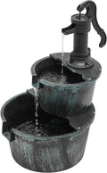 Cascading Water Electric Backyard 2-Tier Pump Garden Porch For Waterfall With Teal Patio Rustic Fountain Decor, Outdoor Fountain Blue Freestanding