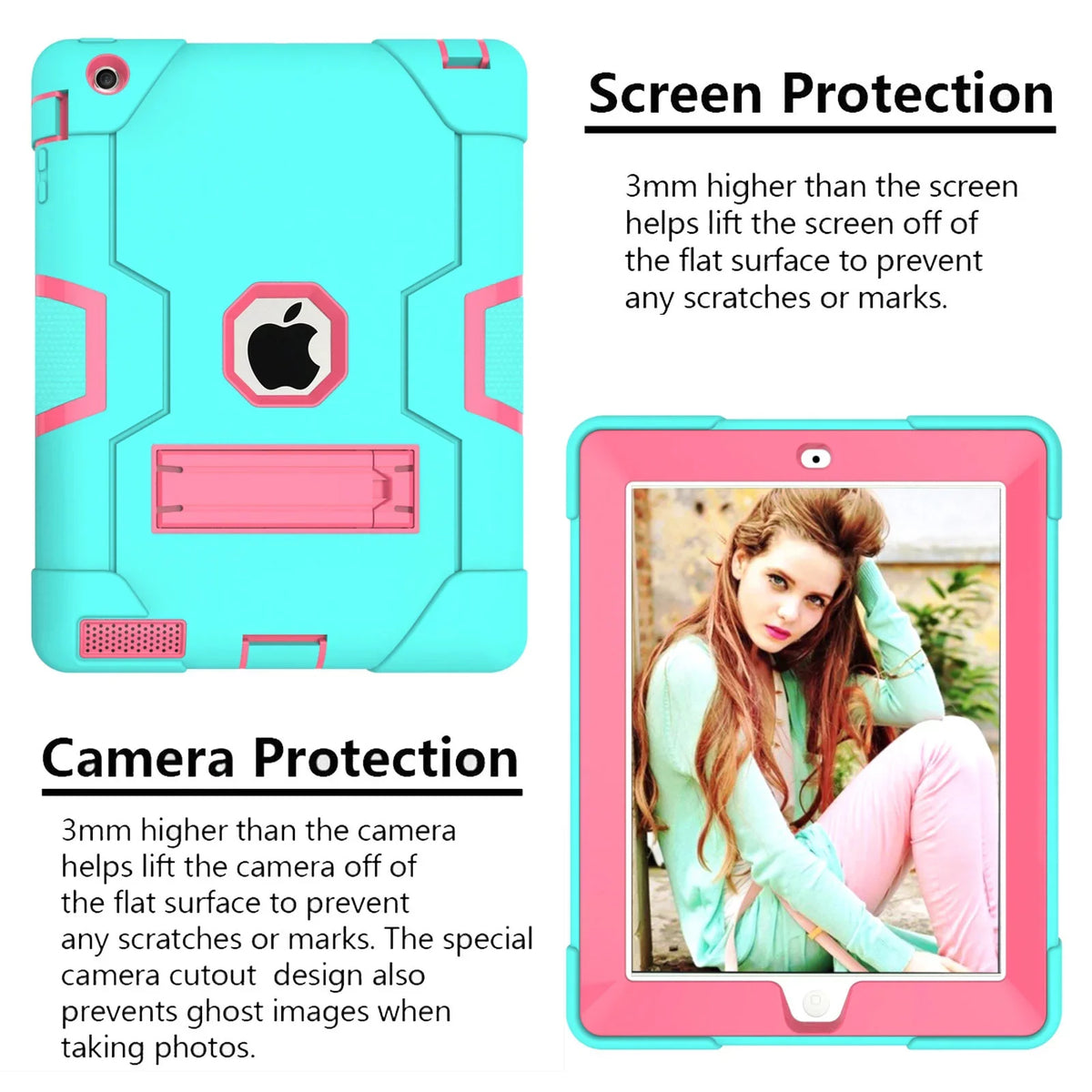 3 Cover (Aqua/Rosegold) Gen iPad / with iPad Generation Three for iPad Armor Gen Defender Allytech 4th 3rd Protective Kickstand 2 Case,iPad iPad 2nd Case 4 Layer Shockproof Case, / Case,iPad