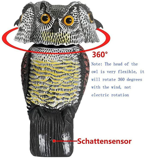 & to Bird Outdoor hue Birds, Decoy Scare Sounds Yard Pest 360 Scarecrow Deterrent Scary Garden Head Protector Fake Patio for Owl Statue Spring Rotate Owl Owl Decoy Shadow Realistic