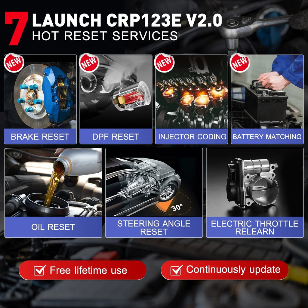 CRP123E Reset, Scanner Reset, Reader Reset LAUNCH Fault Diagnostic Check Battery Test, Brake Reset, Obd Oil Code DPF Injector Car Engine with V2.0