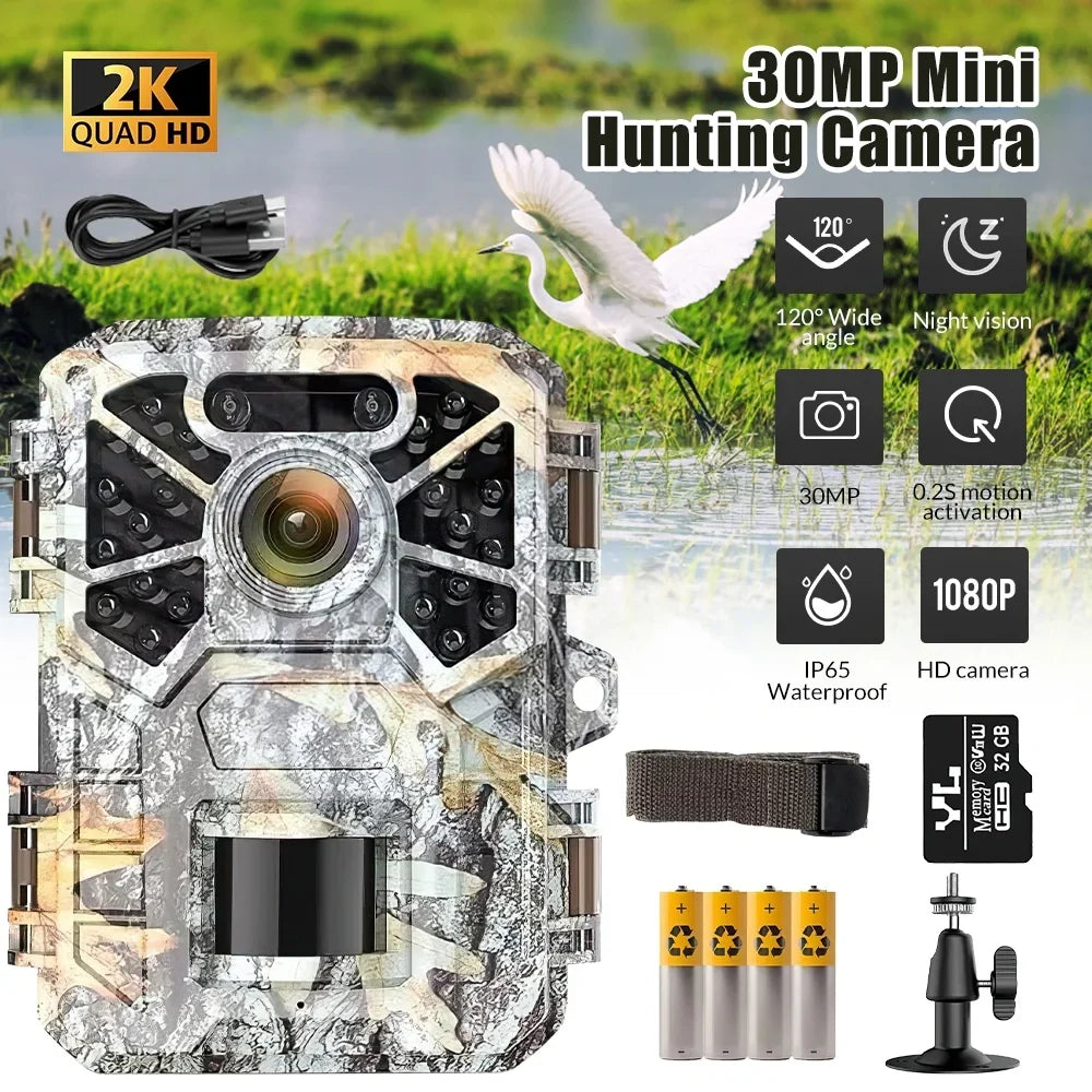 Surveillance, Infrared 120° Vision Angle Game Farm Monitor Trail Camera Trail Monitoring, Night with 2 Wide Camera, Waterproof 30MP Wildlife Pack with 2k Hunting Lens