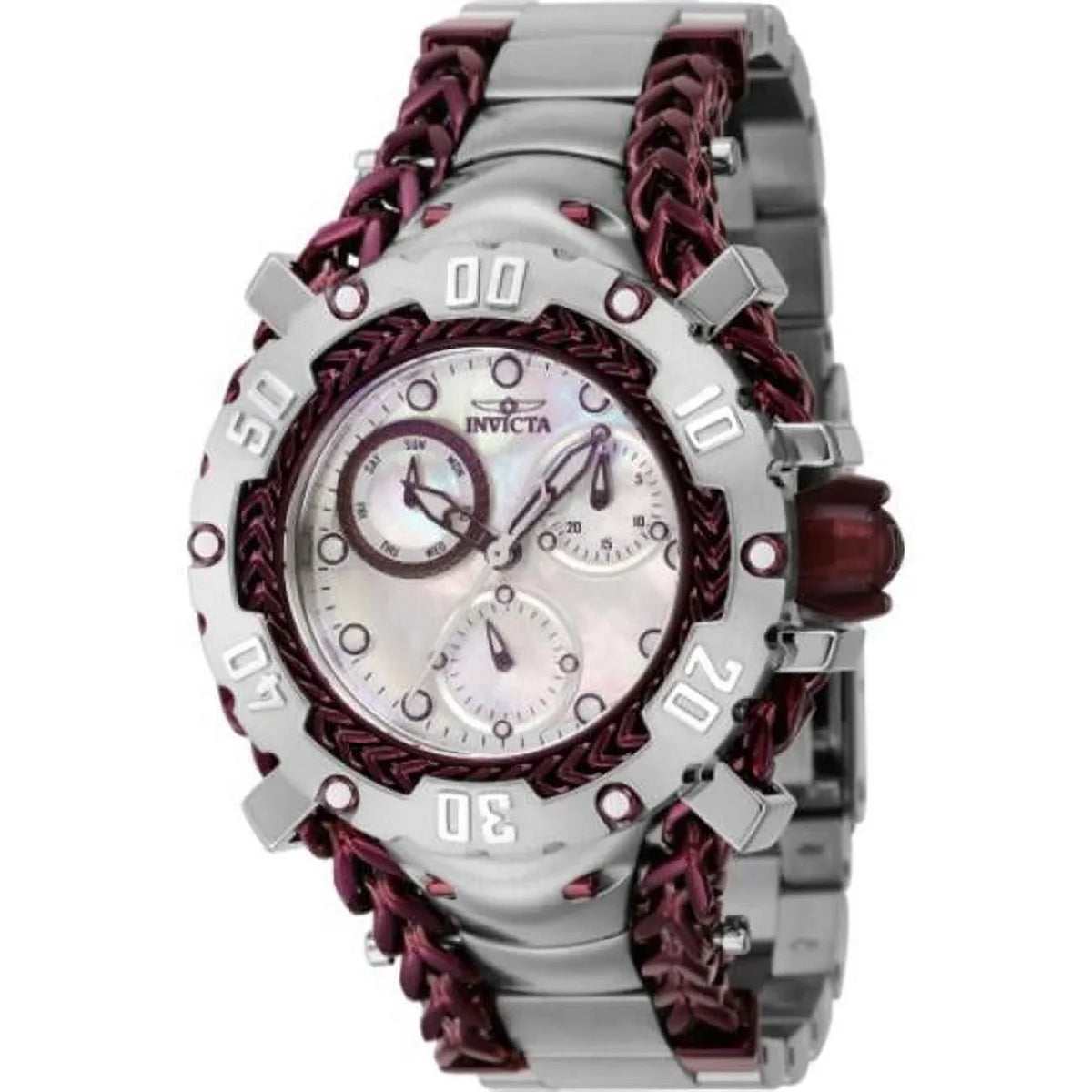 Watch, Burgundy, Dial Silver Chronograph White Gladiator & Womens Quartz