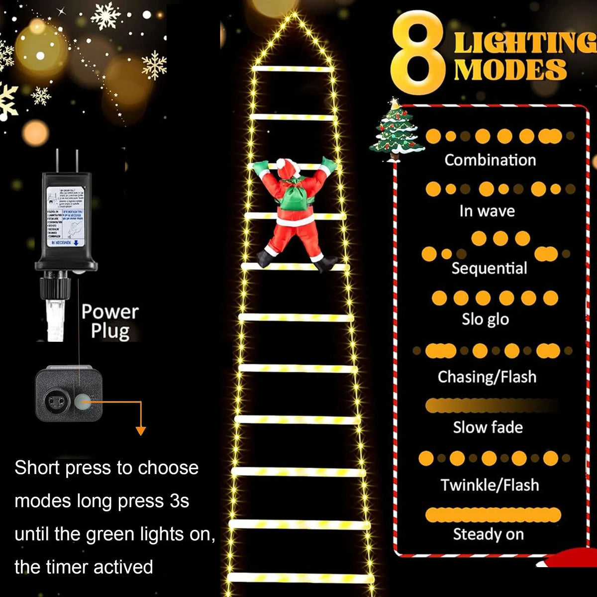 Climbling Home Santa Christmas with Claus for Garden 10.5 Xmas Outdoor Wall Ladder ft Porch Led Waterroof Lights Roof Xmas Lights Lights Tree Lava Decor
