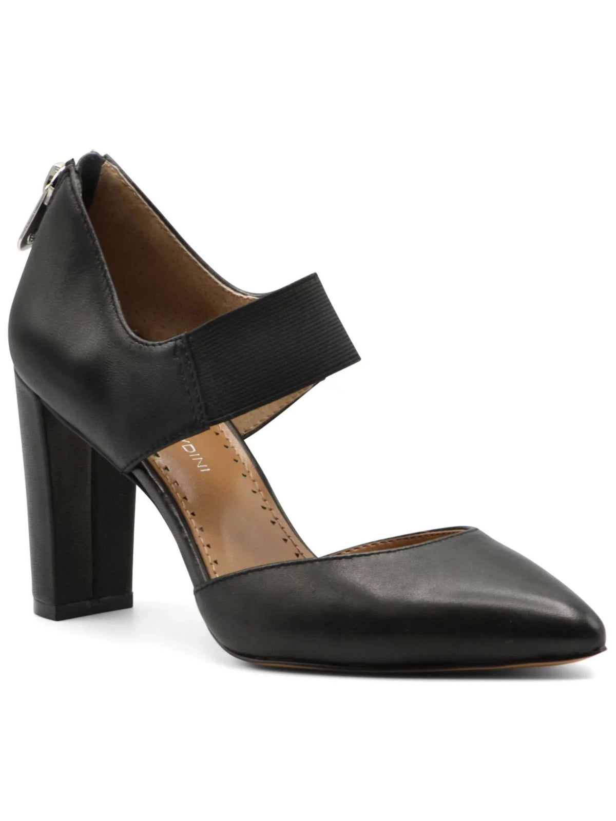 Womens Leather Pumps Toe Block VITTADINI Mary Stretch Norst 7 Zip-Up Heel Black Padded Shoes Dress ADRIENNE Jane M Pointed