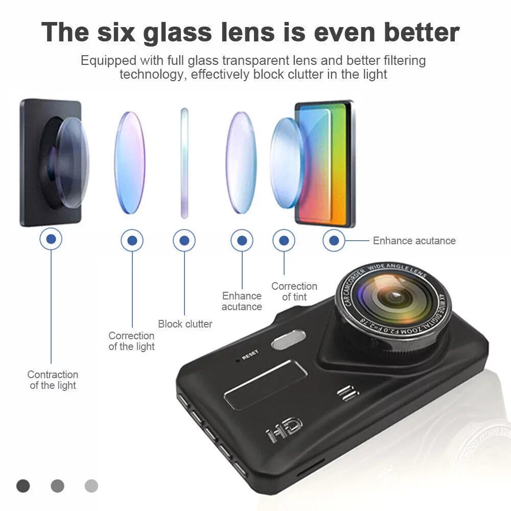 and Parking Car Lens Front and Touch HD Dual Recorder Camera G-Sensor, Video Screen Monitoring Dash Cam 1080P Driving DVR 4" Xhy Rear Detection Motion