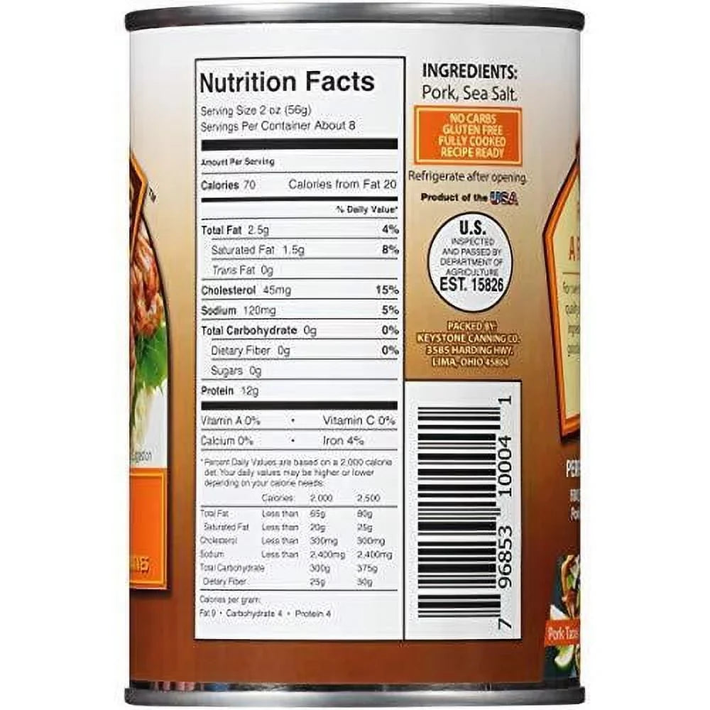 Camping Pack Food For Backpacking oz All Cans Emergency of (12 Pack) to Eat- Survival and Pork Can Keystone Ready 12 Hiking Natural 14.5