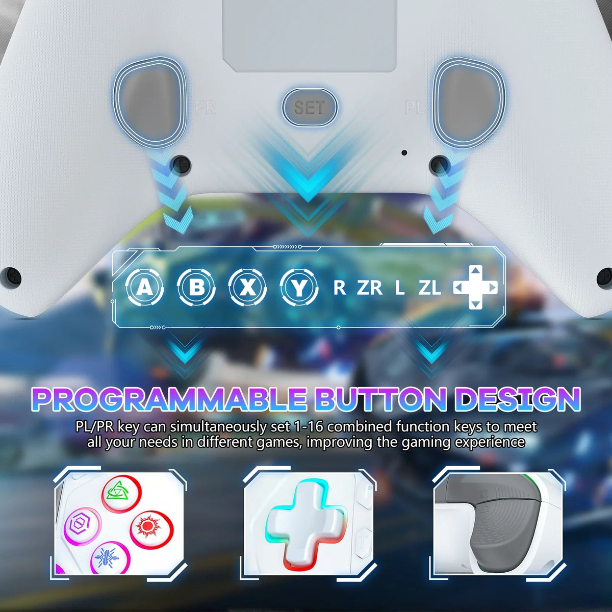 (White) /Slim/Pro Controller Adjustable Compatible with 4 LED Light Wireless for with Playstation RGB PS4,