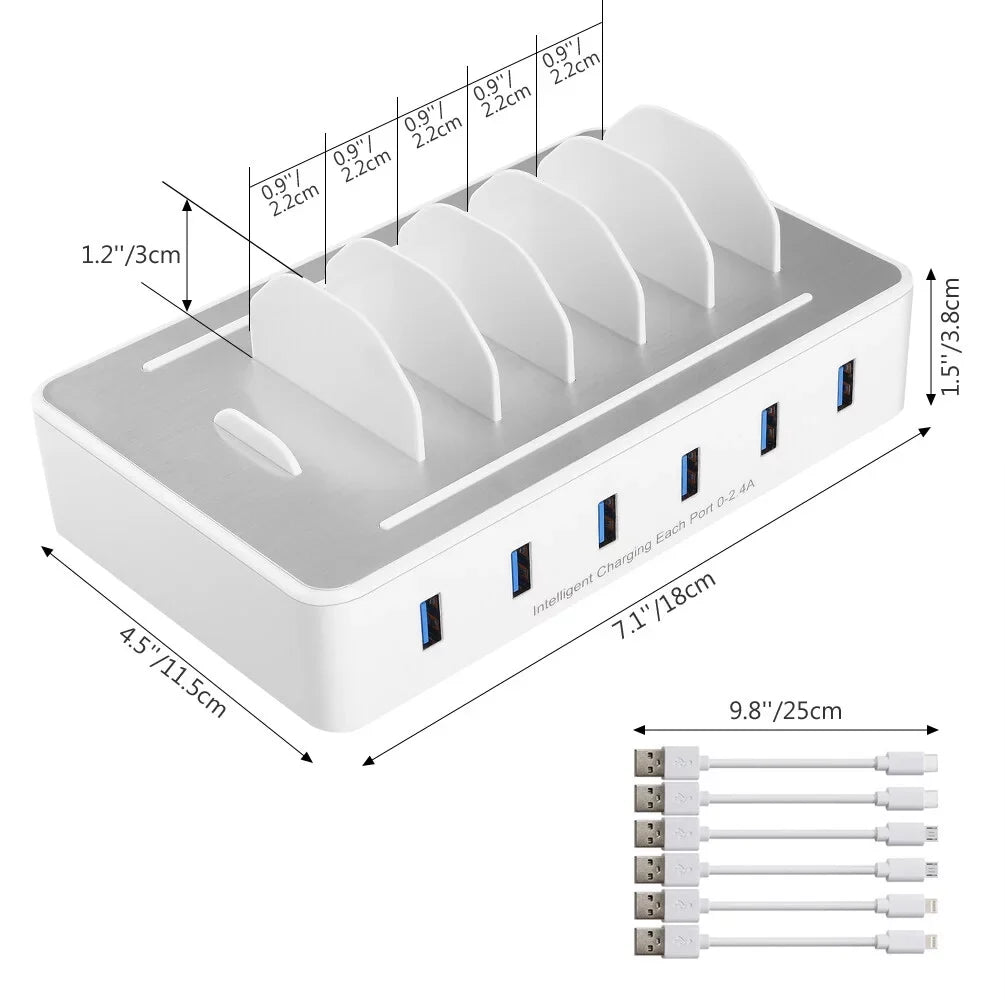 USB Charging Organizer Dock for Fast Android Charging , Cell Devices with 6 Phone, - iPhone Phone USB for Ports , Station Multiple