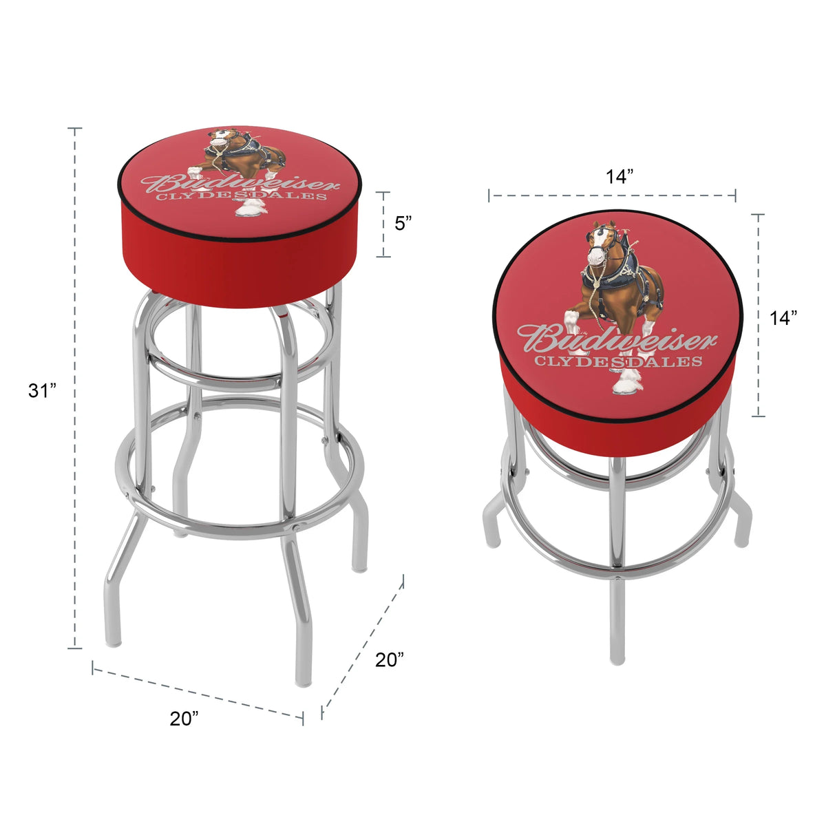 Padded Trademark Bar Clydesdale Budweiser Red with Stool Seat Gameroom