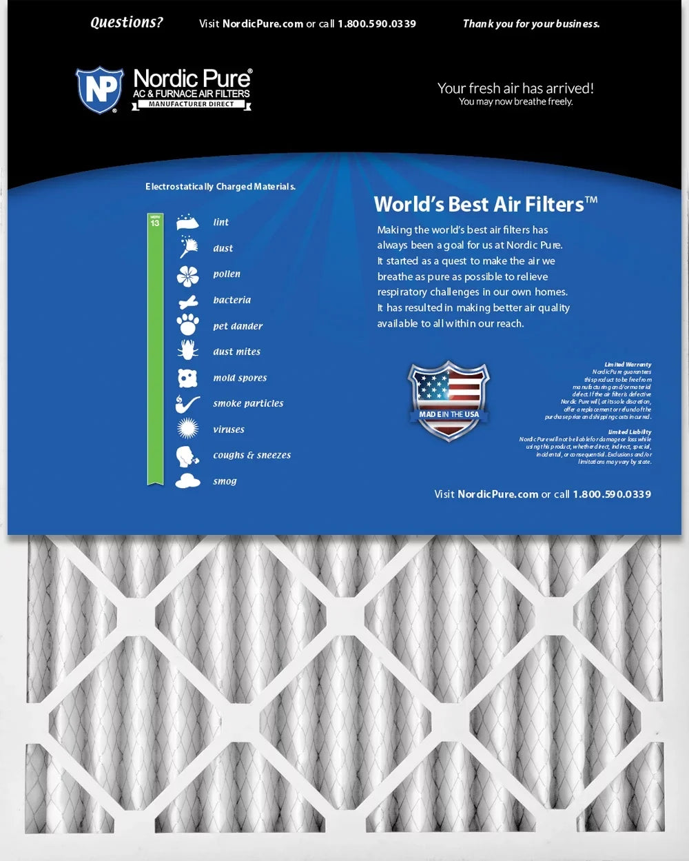 16x30x2 Pack 13 Pleated Filters Pure MERV Air Nordic 3