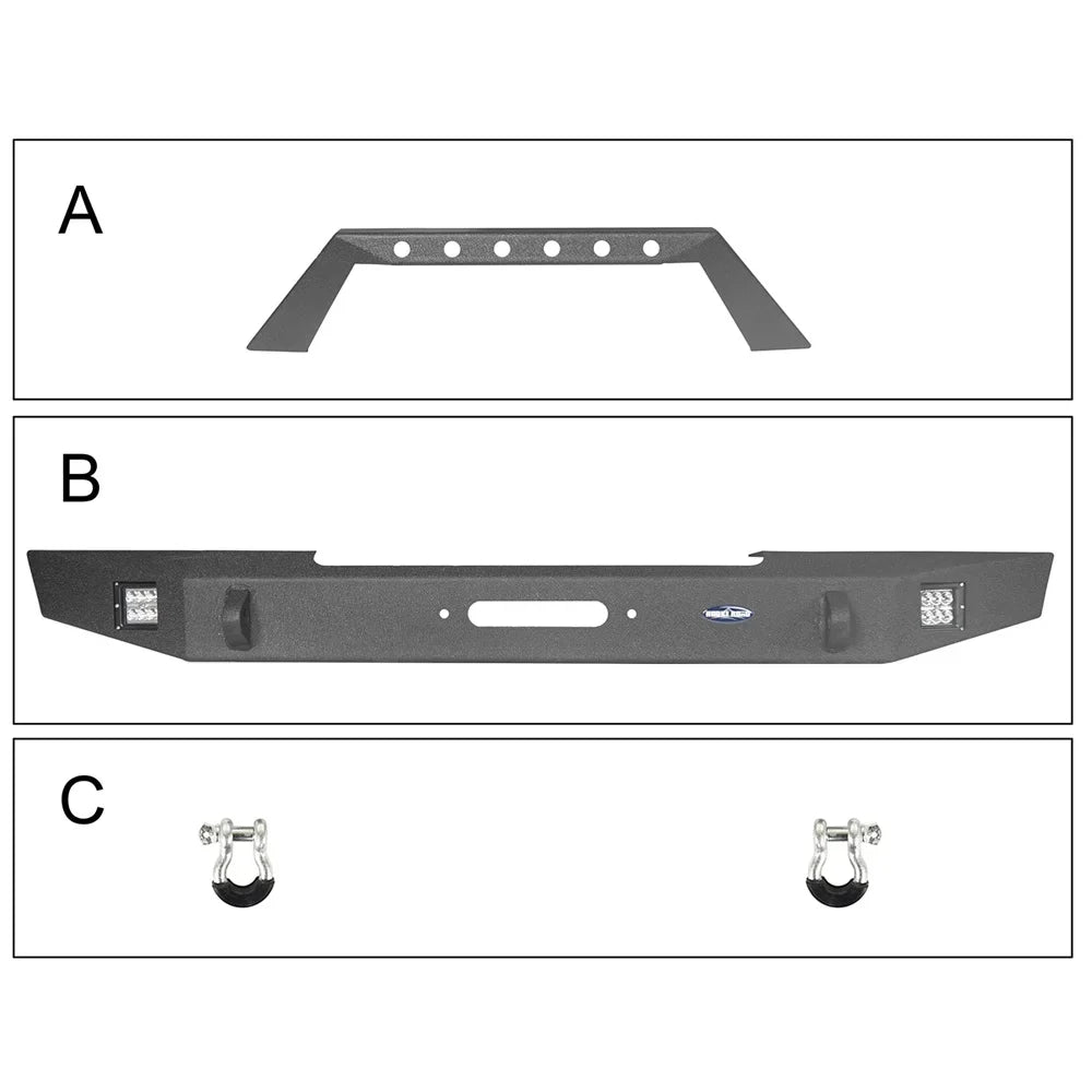 LED W/ Road Winch Front Steel Bumper & Jeep Cherokee XJ Fit 1984-2001 Hooke Spotlights Plate