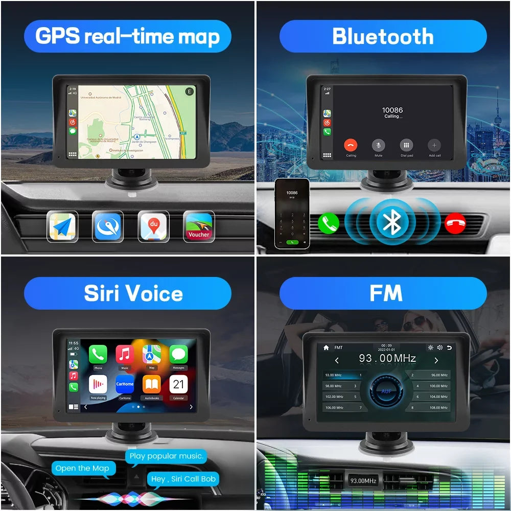 Video Stereo Car inch Wireless Navigation,FM Music, Bluetooth , Awesafe Screen 7 Carplay Android Auto Audio, GPS Touch with Support