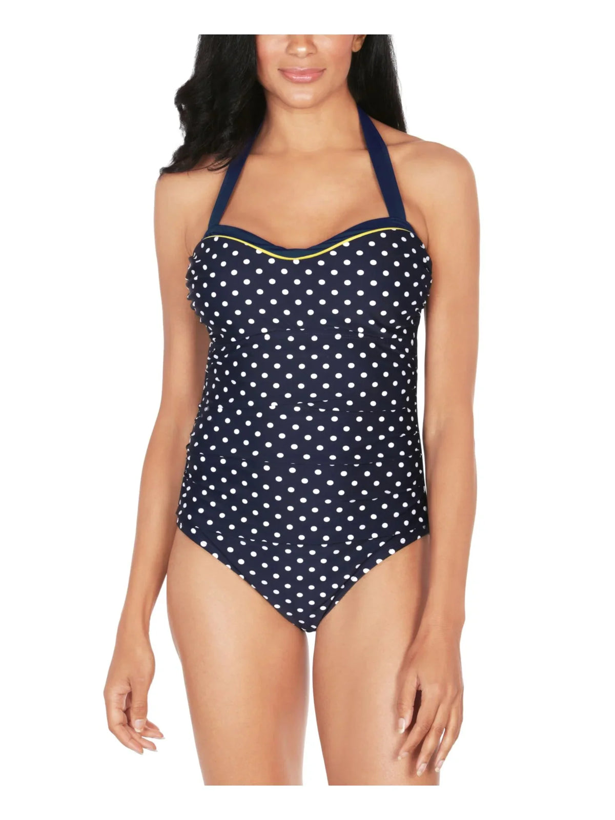 M NAUTICA Control Fixed Tie One Cups Polka Navy Dot Stretch Women's Piece Moderate Coverage Swimsuit Sweetheart Tummy
