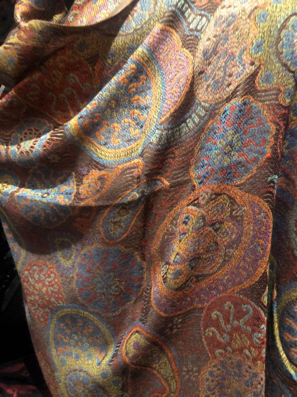 Brown Pashmina Wrap Orange Vintage Brocade Scarf Paisley