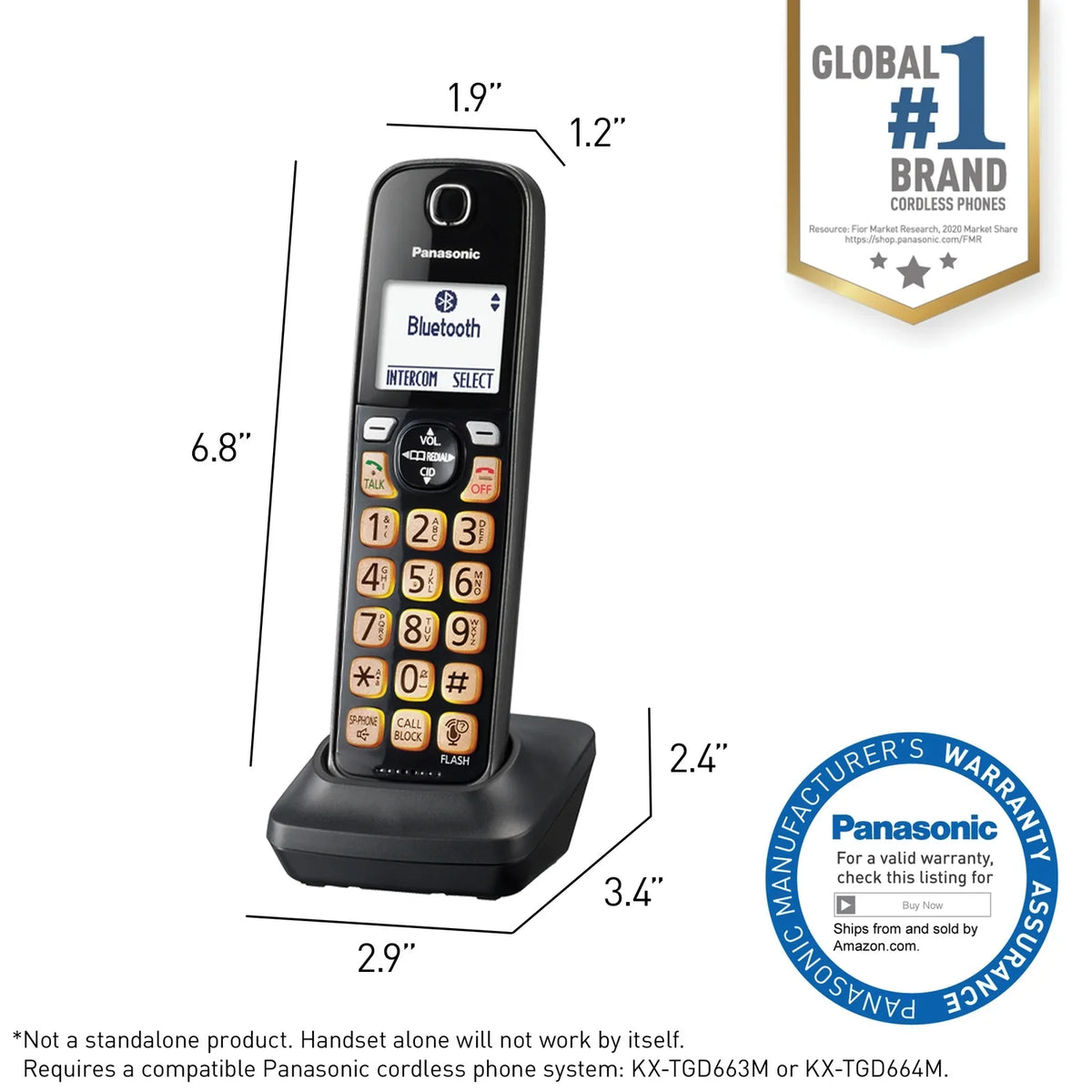 Handset, KX-TGD66x Panasonic Accessory Phone KX-TGDA66M Cordless