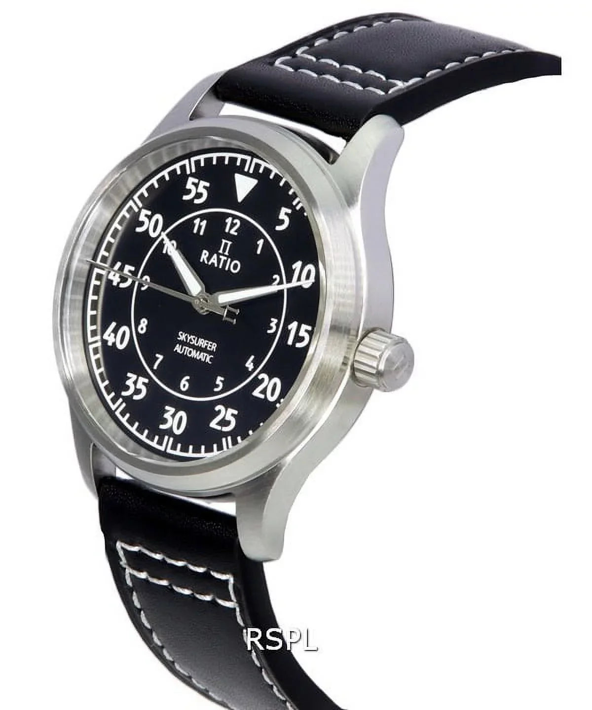 Automatic Black Men's Ratio Skysurfer Watch 200M Pilot Leather RTS321 Sunray Dial