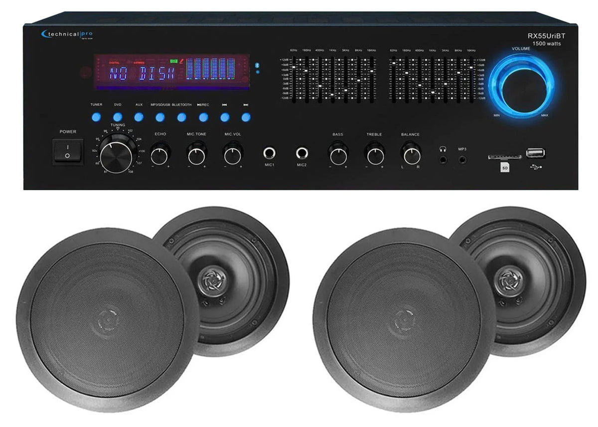 Black Bluetooth Home Receiver+4) Speakers RX55URIBT Theater 6.5" Ceiling