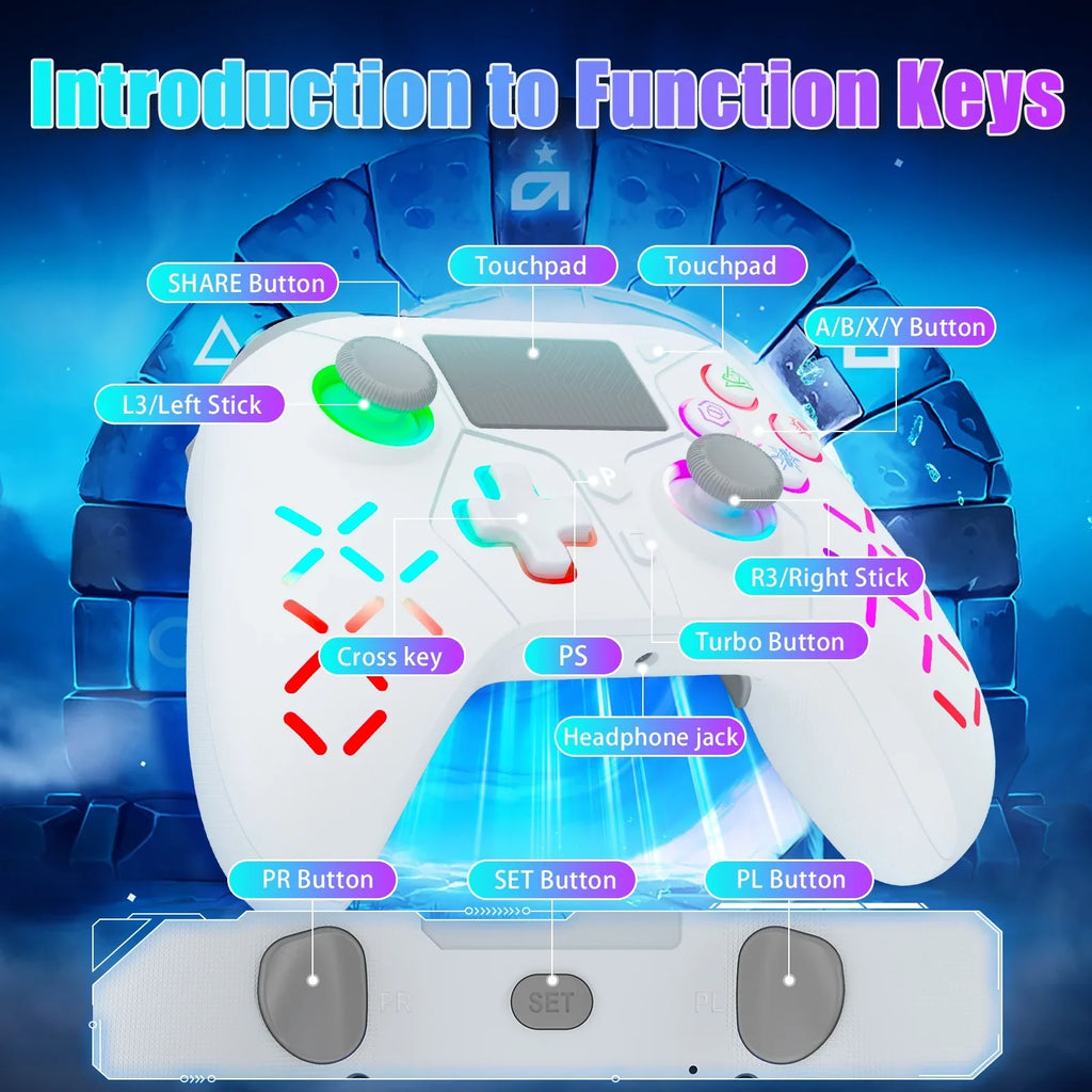 (White) /Slim/Pro Controller Adjustable Compatible with 4 LED Light Wireless for with Playstation RGB PS4,