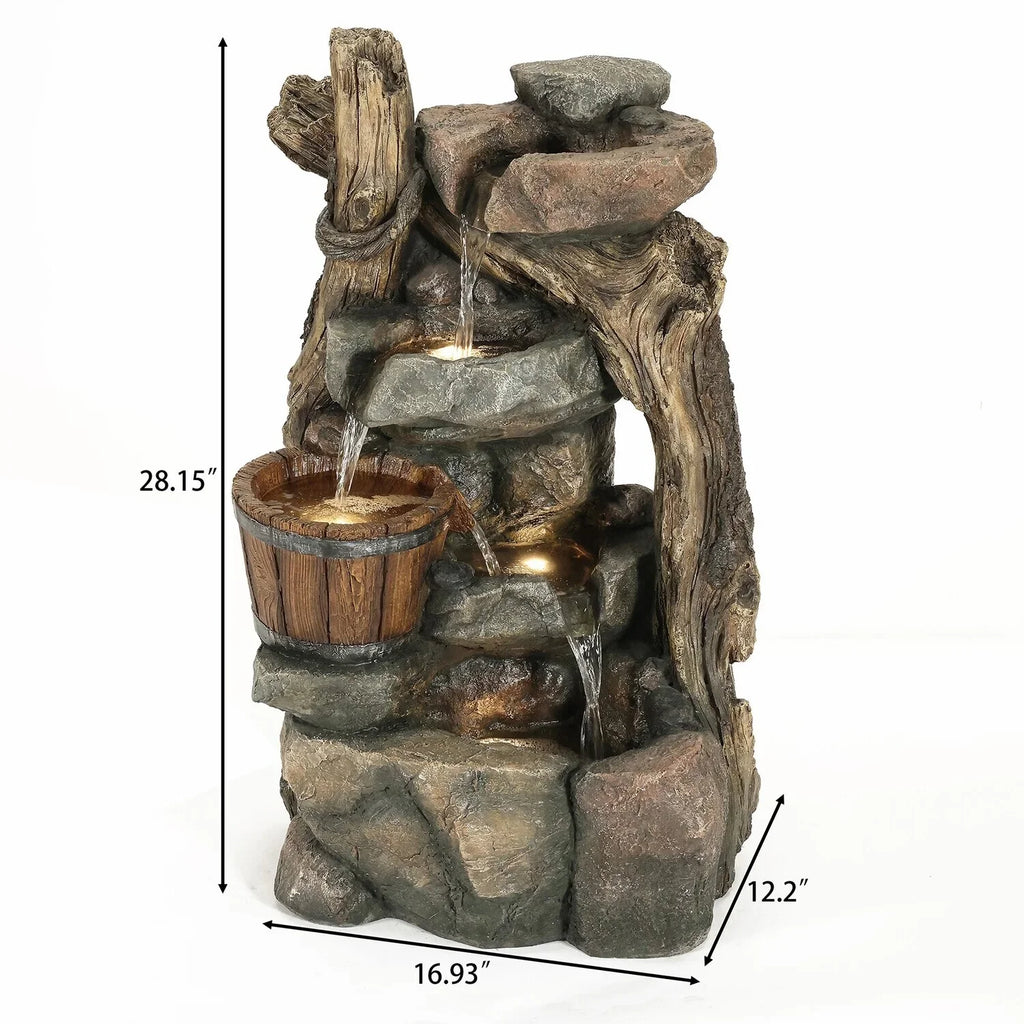 Barrel Outdoor Fountain Wall Lights And Resin With Stacked Led Nice HomeStock Naturally Rock