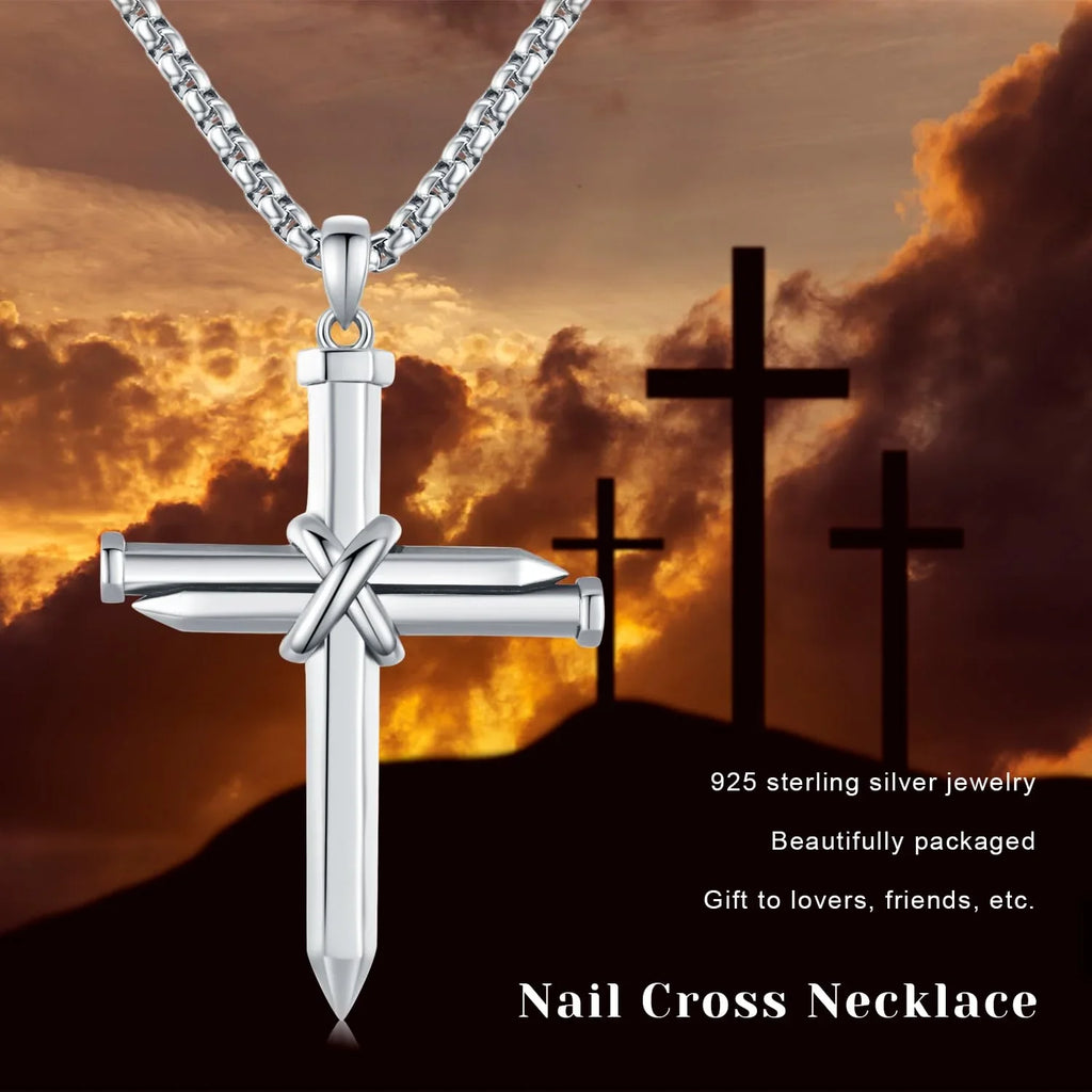 Nail Graduation Religious Midir&Etain Jewelry Solid Men Cross Boys Sterling Gifts Charm Cross 925 Silver Necklace Cross Pendant Necklace Christian for