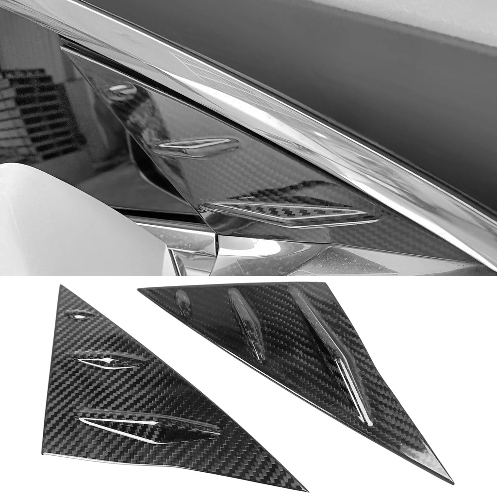2PCS Front Vent Trim 3, Window Vent Motorsports Cover With Side design Air 2017-2023 Fiber Louver Panel Compatible Real 1/4 Scoop Windshield Tesla Carbon Ikon