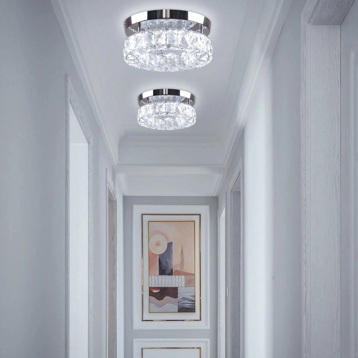 Hallway Fixture Flush Diisunbihuo 9.8" 6000K LED Mini W Mount Kitchen Ceiling Ceiling for Chandelier Lamp Fixtures 15 Light Round Crystal Foyer Light