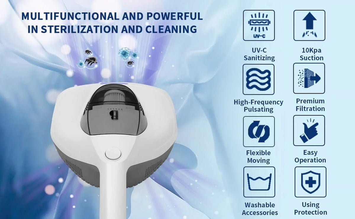 Handheld Pad&True Pulsating Sanitizer Vacuum Hair/Dust Kills Large with Allergen UV Allergens/Bacteria/Mite HEPA remove Cleaner