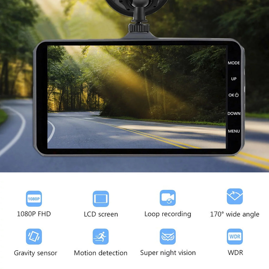 and Parking Car Lens Front and Touch HD Dual Recorder Camera G-Sensor, Video Screen Monitoring Dash Cam 1080P Driving DVR 4" Xhy Rear Detection Motion
