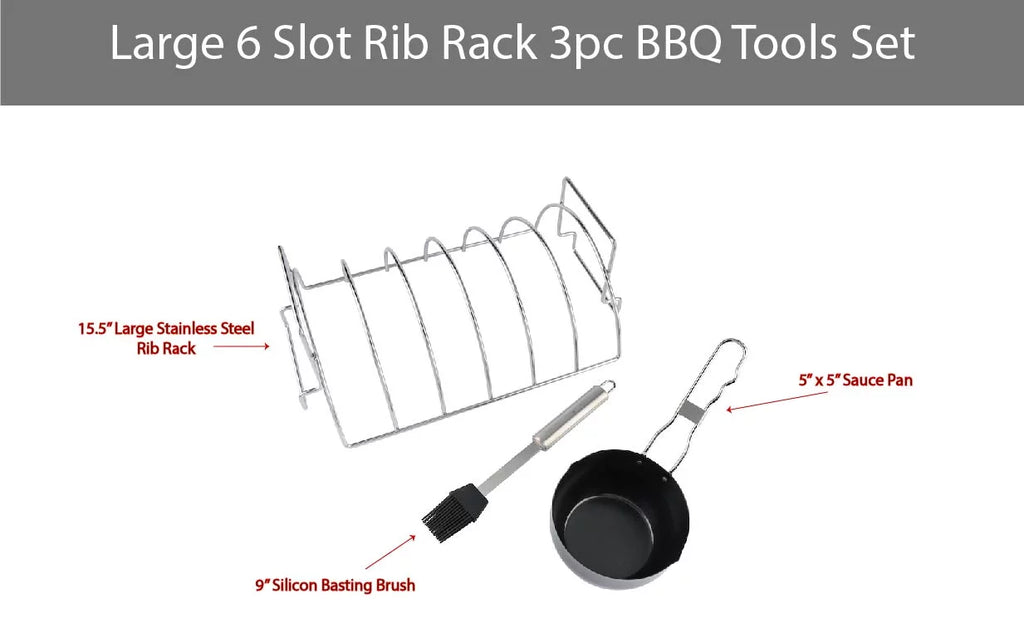 Sauce Brush 3pc Steel King Slot Large Set Basting Rib 6 Rack, Stainless Pan and PitMaster Combo