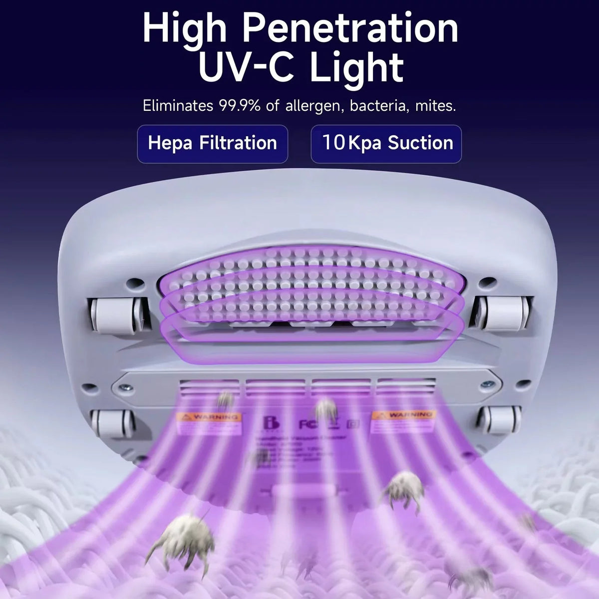 Handheld Pad&True Pulsating Sanitizer Vacuum Hair/Dust Kills Large with Allergen UV Allergens/Bacteria/Mite HEPA remove Cleaner