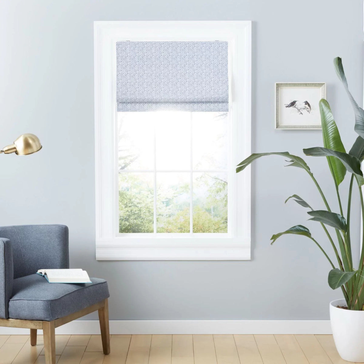 Blackout Esme Exclusive Home Roman Shade, Blue 34"x64", Total Slate