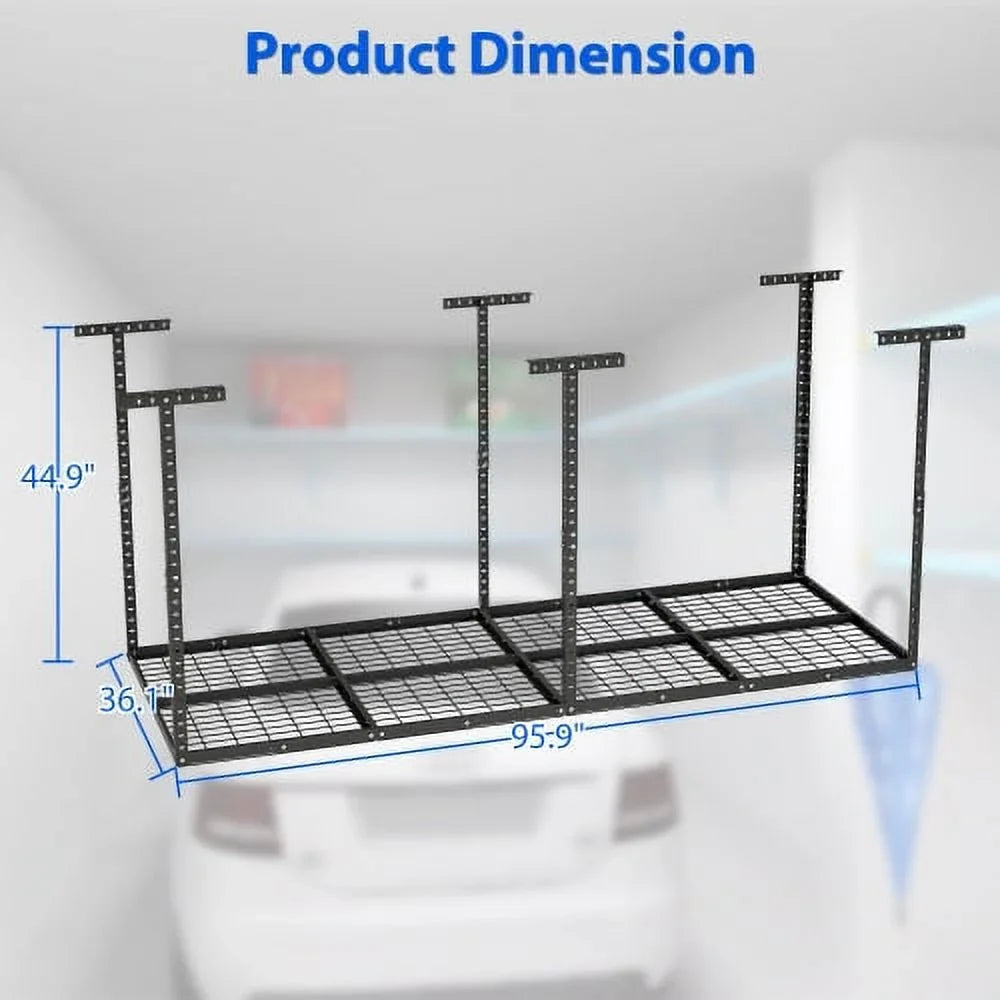 Systerm,Heavy Metal Ceiling 3x8ft Duty Storage Racks,660lbs Garage Storage Organization Weight Garage Storage Rack,Adjustable Garage Capacity,Black Overhead